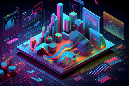 Isometric digital hologram city on dark background. AI Generativeの素材