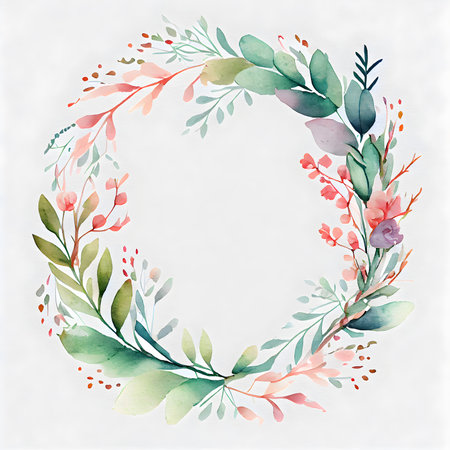 Watercolour floral wreath. Perfect for invitations, greeting cards, blogs, posters and more. AI Generativeの素材