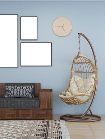 Mockup poster frame in the interior background, Scandinavian style. AI Generativeの素材