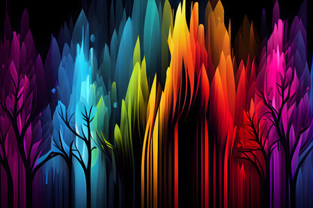 Abstract background with trees and rainbow colours. AI Generativeの素材