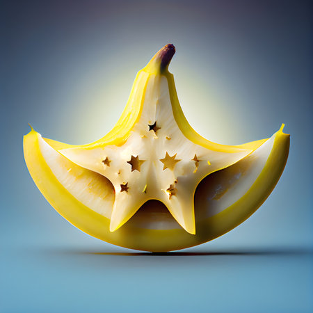 abstract banana mix stars fruit on a blue background. AI Generativeの素材