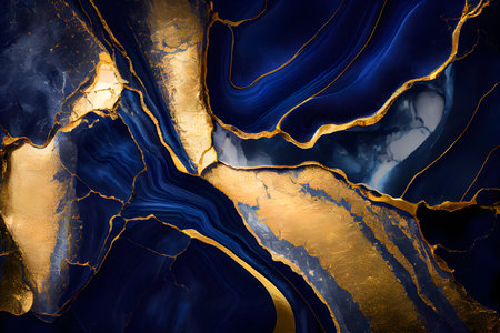Marble texture background pattern with gold and blue colours.の素材