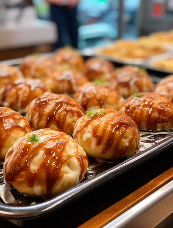 Takoyaki - Japanese traditional sweet potato balls with ketchup. AI Generativeの素材
