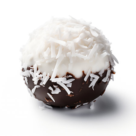 Chocolate ball with coconut flakes isolated on a white background. AI Generativeの素材