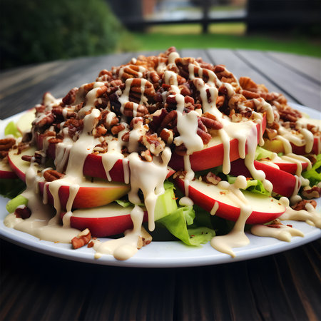 Healthy salad with apples, walnuts, cheese and mayonnaise. AI Generativeの素材