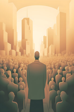 Businessman standing in front of a crowd of people. AI Generativeの素材