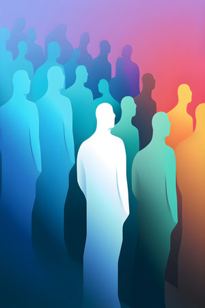 Silhouette of a group of people on a colourful background. AI Generativeの素材
