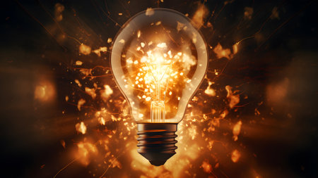 Glowing light bulb on abstract background. AI Generativeの素材