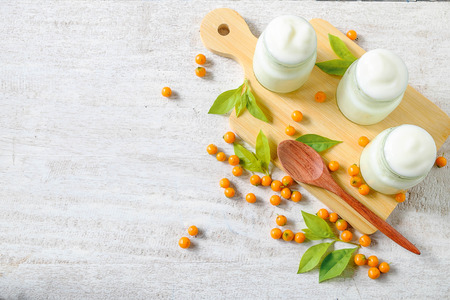 Healthy yogurt on the tableの写真素材
