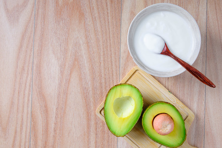 Yogurt and avocado Healthy breakfastの写真素材