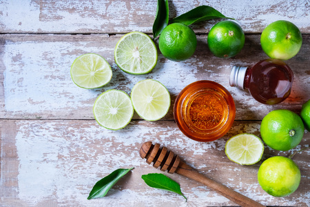 Lemon and honey On a wooden backgroundの写真素材