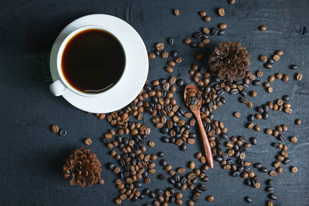 Coffee cup and roasted coffee beansの写真素材