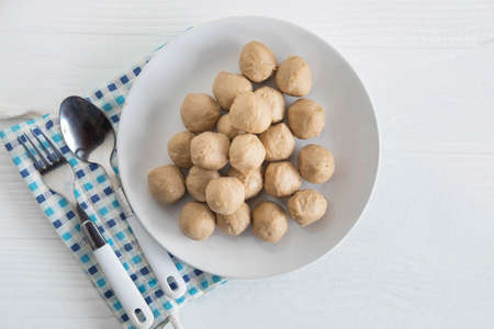 Meatballs on a plate on the tableの写真素材