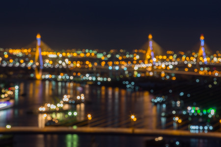 Rama IX Bridge over river, night sceneの写真素材