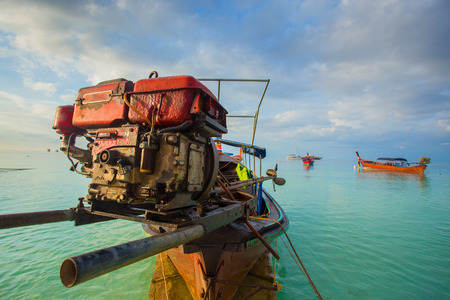 engine with rear side of long tail boatの写真素材
