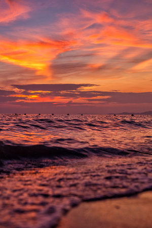 Colorful twilight and Beautiful sunset over the sea  on thailandの写真素材