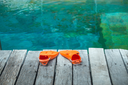 Orange flippers for divingの写真素材