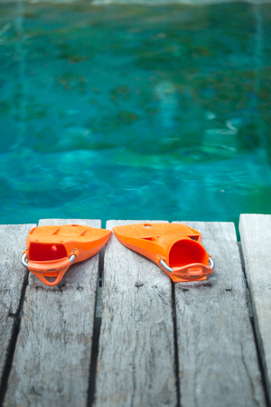 Orange flippers for divingの写真素材