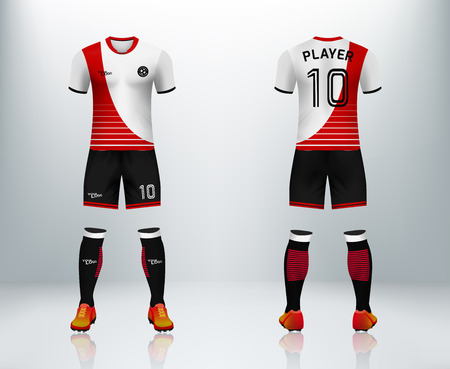 3D moc up of front and back of soccer jersey kit, concept for football uniform display in shopのイラスト素材