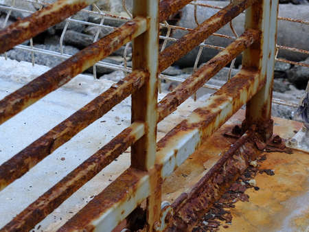 Blue iron door, rotting, rust brownの写真素材