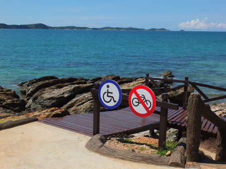 Rayong Province, Thailand on July 18, 2020 as a symbol for tourists with disabilities who can use the service on the brown bridge.のeditorial素材