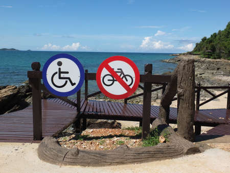 Rayong Province, Thailand on July 18, 2020 as a symbol for tourists with disabilities who can use the service on the brown bridge.のeditorial素材