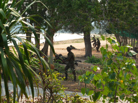 Chonburi, Thailand, February 25, 2020, photo of a military forest field weapon drills.のeditorial素材