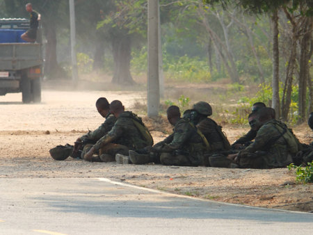 Chonburi, Thailand, February 25, 2020, photo of a military forest field weapon drills.のeditorial素材
