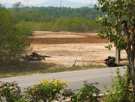 Chonburi, Thailand, February 25, 2020, photo of a military forest field weapon drills.のeditorial素材