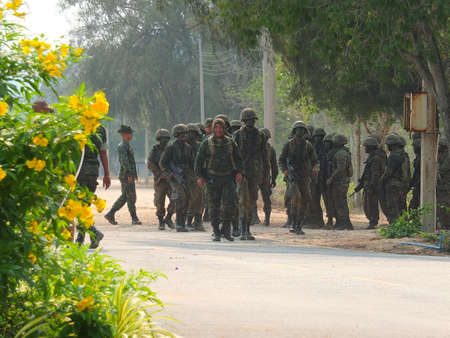 Chonburi, Thailand, February 25, 2020, photo of a military forest field weapon drills.のeditorial素材