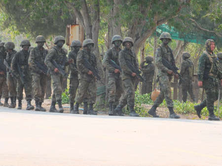 Chonburi, Thailand, February 25, 2020, photo of a military forest field weapon drills.のeditorial素材