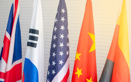 Different international flags in the conference or meetingの写真素材
