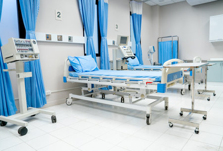Empty room with patient bed and tools also instruments to support treatment patients in hospital or clinic.の写真素材