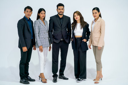 Portrait group of business man and woman stand with confidence action and isolated on white background.の写真素材