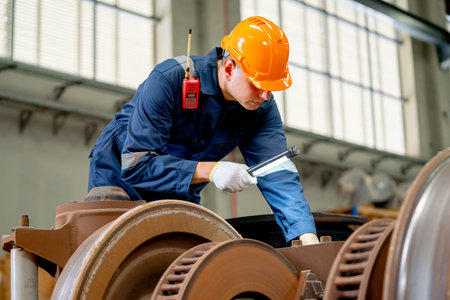 Professional technician or engineer worker hold light stick to check and fix the problem of part of...