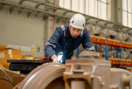 Professional technician or engineer worker hold light stick to check and fix the problem of part of...