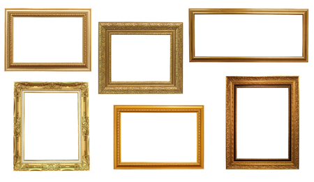 Set golden frame isolated on white background の写真素材