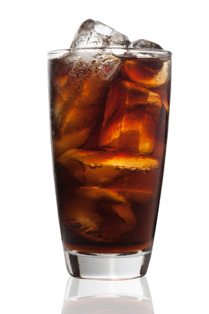 Glass of Cola with Ice Cube Isolated on White Backgroundの写真素材