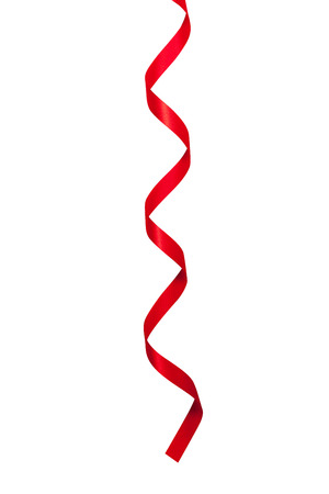 Shiny red ribbon on white backgroundの写真素材