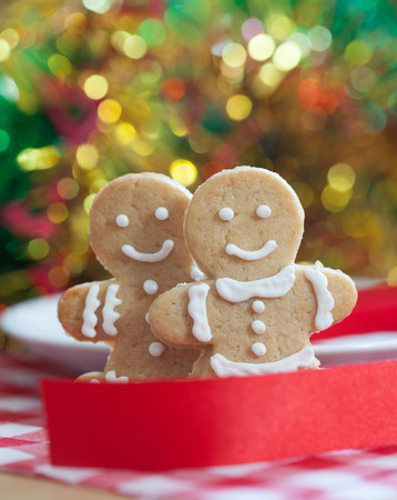 Gingerbread Cookies man with colorful backgroundの写真素材