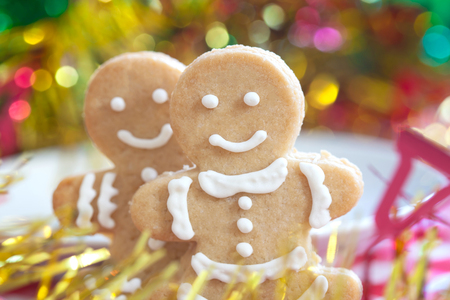 Gingerbread Cookies man with colorful backgroundの写真素材