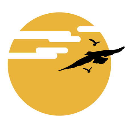 Summer background, sun, palm tree and seagull, vectorのイラスト素材
