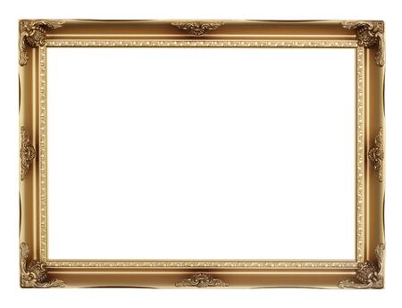 golden frame isolated on white background. Decorative vintage frames and borders,clipping pathの写真素材