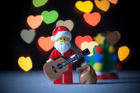 Bangkok,Thailand. December 19,2016 - Santa Claus Lego holding guitar. Studio Shotのeditorial素材