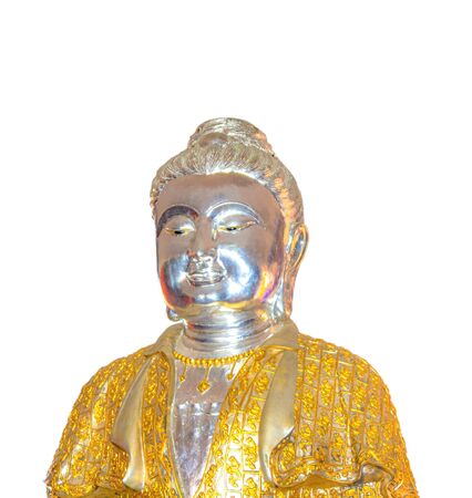 Buddha statue silver gold backgroundの写真素材