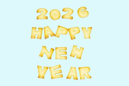 Alphabet Bread numbers 2026 blue background textの写真素材