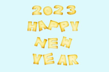 Alphabet Bread numbers 2023 blue background textの写真素材