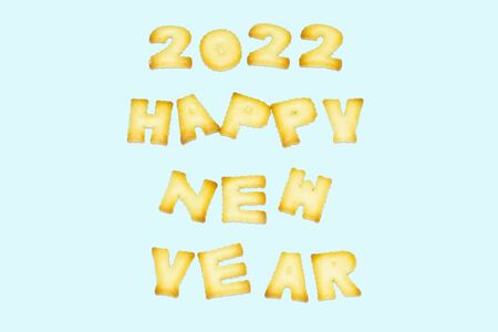 Alphabet Bread numbers 2022 blue background textの写真素材