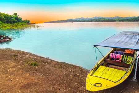 Tourist boats waiting to loneliness.の写真素材