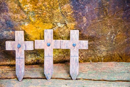 Old Cross 3 stacked stone background.の写真素材